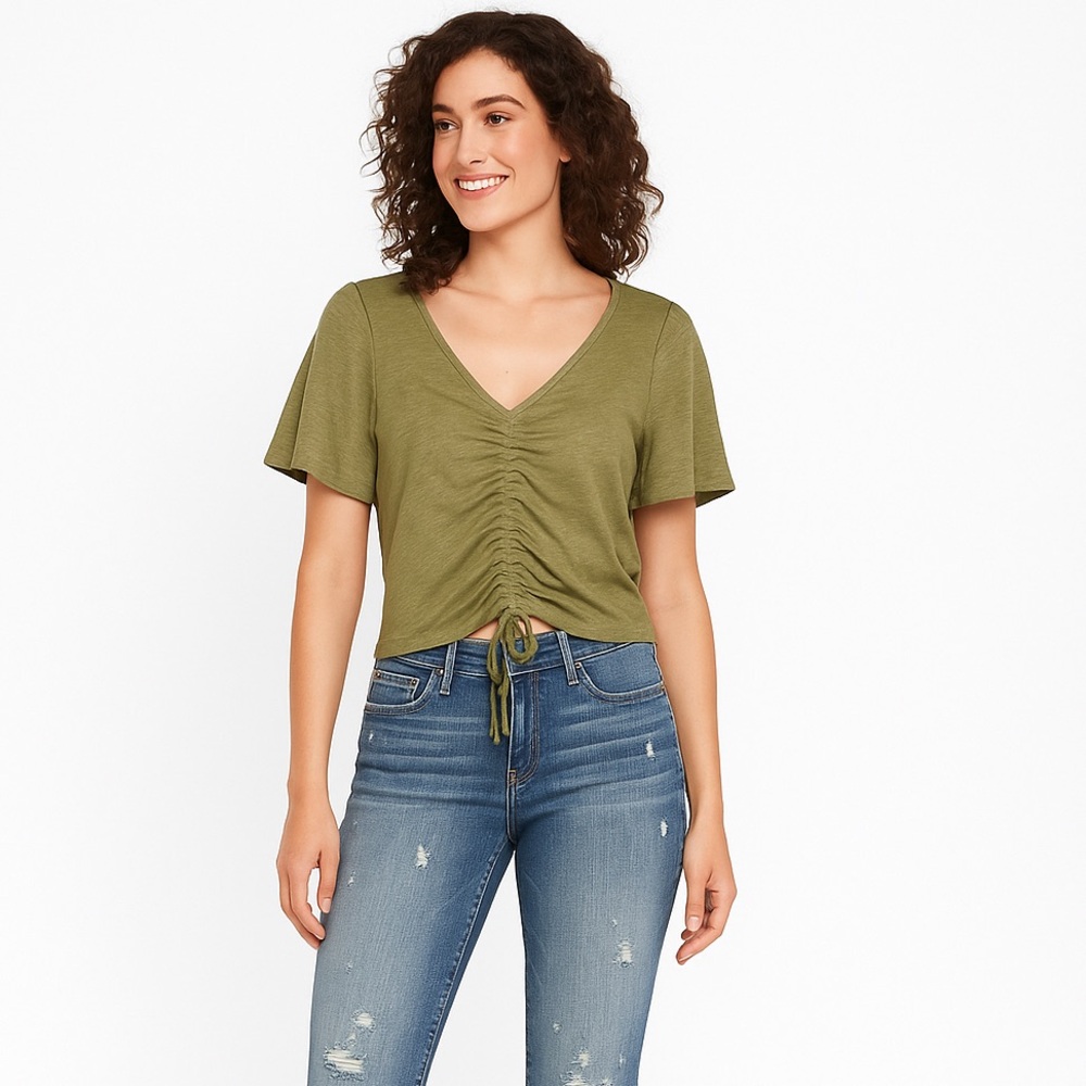 Express Cropped Cinched Tee Olive XS NWT